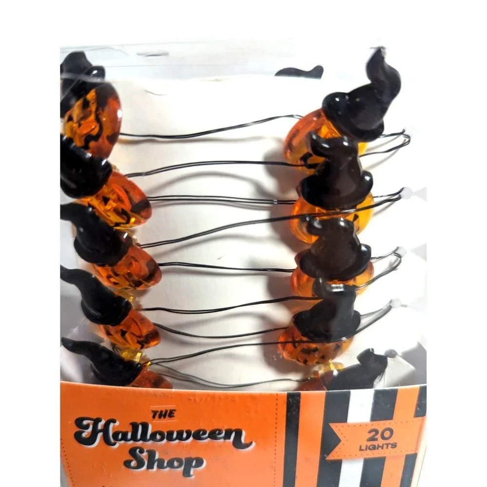 The Halloween Shop Pumpkins Jack-o'-lantern Black Witch Hat String Lights
